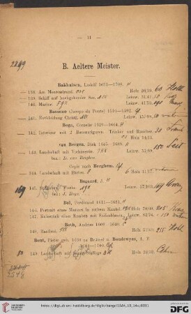 B. Aeltere Meister (Nr. 138 - 248)
