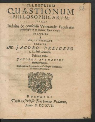 Illustrium Quaestionum Philosophicarum Hexas
