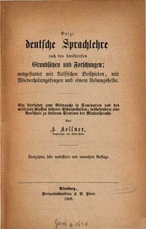 Praktischer Lehrgang für den deutschen Sprachunterricht : ein Hand- und Hülfsbuch für Lehrer an Seminaren, Bürgerschulen und gehobenen Volksschulen, 3