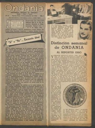 Distinción semanal de Ondania al "Repórter Esso"