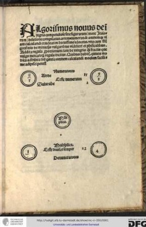 Algorismus novus de integris compendiose sine figurarum (more Italorum) deletione compilatus...