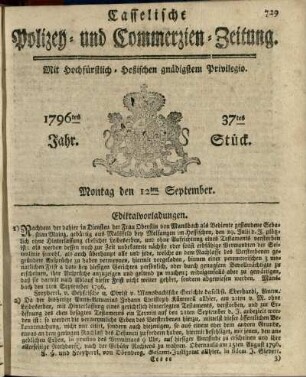 37tes Stueck, Montag den 12ten September 1796
