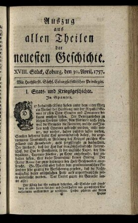 XVIII. Stück, Coburg, den 30. April, 1757.