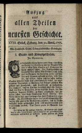 XVIII. Stück, Coburg, den 30. April, 1757.