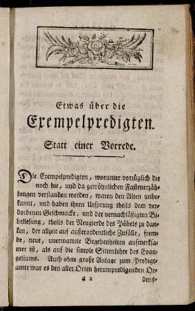 Etwas über die Exempelpredigten. Statt einer Vorrede
