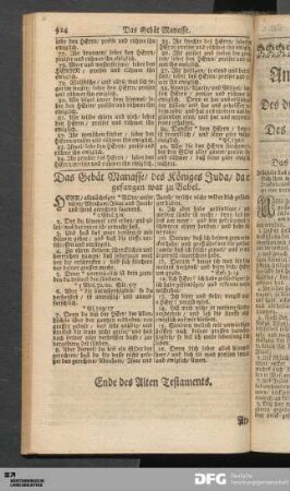 Das Gebät Manasse/ des Königes Juda/ da er gefangen war zu Babel.