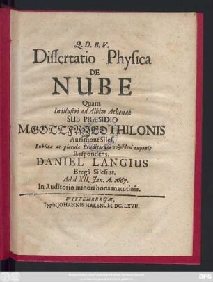 Dissertatio Physica De Nube