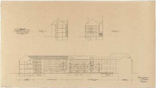 Gsaenger, Gustav; München, Theatinerstr.; Bayerisches Kultusministerium, Erweiterung - Vorprojekt Erweiterungsbau, Salvatorstr. Hofseite (Ansicht, Schnitte)