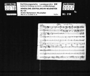 Nicola Piccinni: [Überschrift:] del Sig. Piccini. / Aria / [für Sopran, 2 Violinen, Viola, Bass, 2 Oboen, Fagott, 2 Hörner] (Splende ogn'astro più sereno); Ms.ca. 1790.