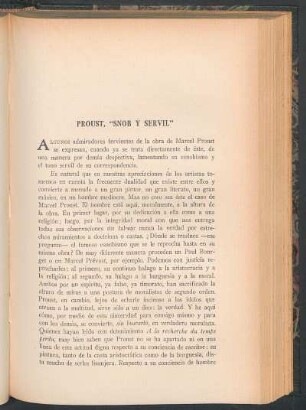 Proust, "Snob y servil"