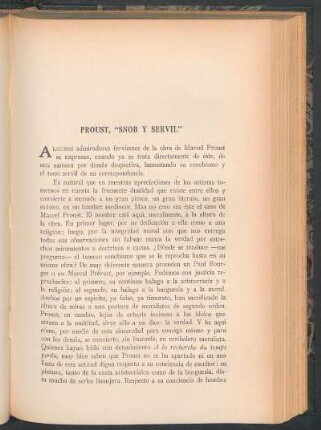 Proust, "Snob y servil"