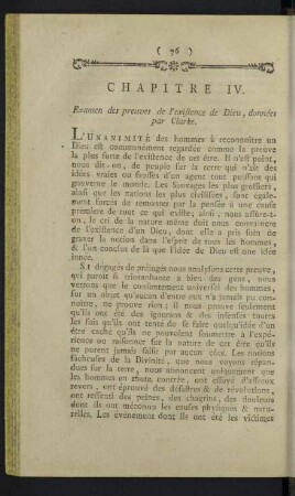 Chapitre IV. Examen des preuves de l'existence de Dieu, données par Clarke.