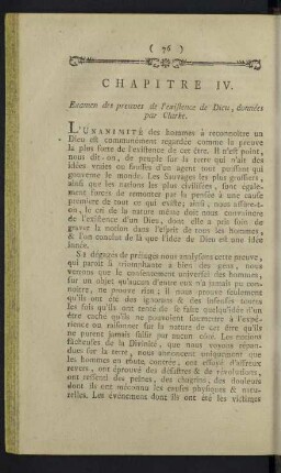 Chapitre IV. Examen des preuves de l'existence de Dieu, données par Clarke.