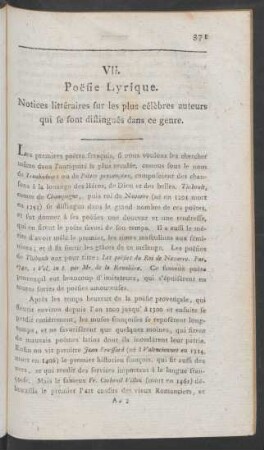 VII. Poesie Lyrique. Notices littéraires sur les plus célèbres auteurs qui se sont distingués dans ce genre
