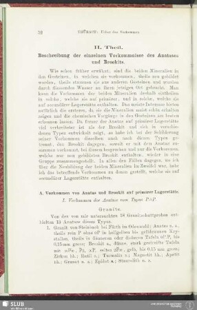 II. Theil. Beschreibung der einzelnen Vorkommnisse des Anatases und Brookits