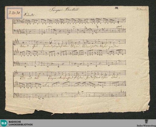 Sängers Abendlied - JWK Mus.Ms. 290 r : V, pf; E; StrK WoO 9.03/12