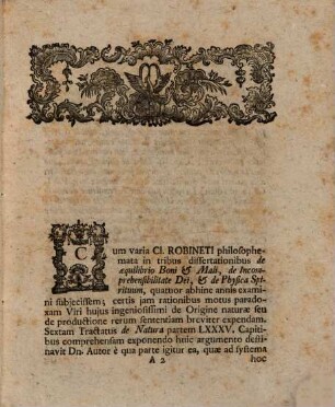 Cogitationes Celeberrimi Domini Robineti De Origine Natvrae Expensa