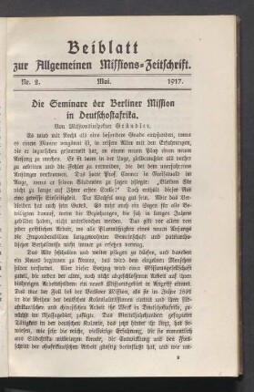 Beiblatt Nr. 2. Mai. 1917
