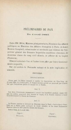 Préliminaires de paix du 4 avril 1885