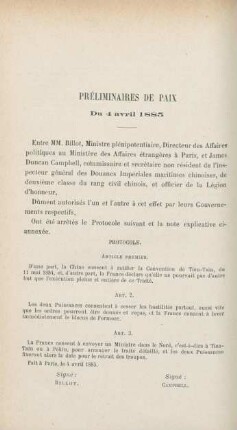 Préliminaires de paix du 4 avril 1885
