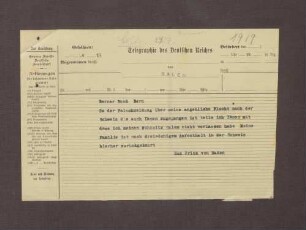Telegramm von Prinz Max von Baden; Rückkehr der Familie aus der Schweiz