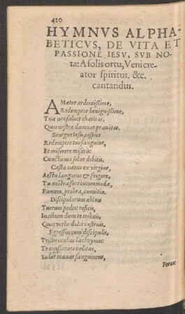 Hymnus Alphabeticus, De Vita Et Passione Iesu ...