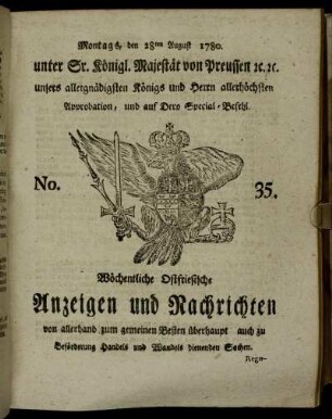 No. 35. Montags, den 28ten August 1780.