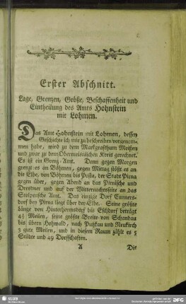 Erster Abschnitt. Lage, Grenzen, Größe, Beschaffenheit und Eintheilung des Amts Hohnstein mit Lohmen