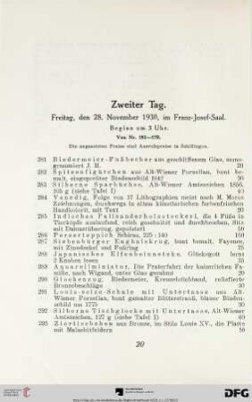 Zweiter Tag. Freitag, den 28. November 1930, im Franz-Josef-Saal, Beginn um 3 Uhr (Nr. 281-570)