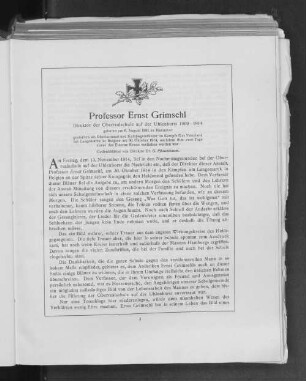 Gedenkblatt: Professor Ernst Grimsehl