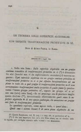 Un teorema sulle superficie algebriche con infinite trasformazioni proiettive in sè.