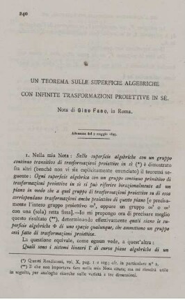 Un teorema sulle superficie algebriche con infinite trasformazioni proiettive in sè.
