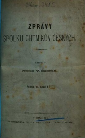 Zprávy spolku chemikův českých. 3. 1877, Sesit 1