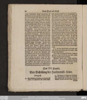 Das XVI. Capitel. Von Bestellung der Handwercks-Leute.