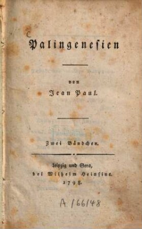 Palingenesien : zwei Bändchen, 2