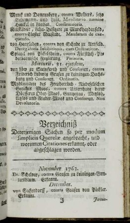 Verzeichniß Dererjenigen Sachen so per modum simplicis Querelae angebracht,[...]