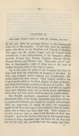 Chapter II. The first twenty years of Fort St. George, 1640-1660