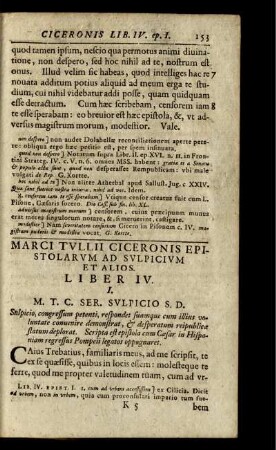 Marci Tullii Ciceronis Epistolarum Ad Sulpicium Et Alios. Liber IV.