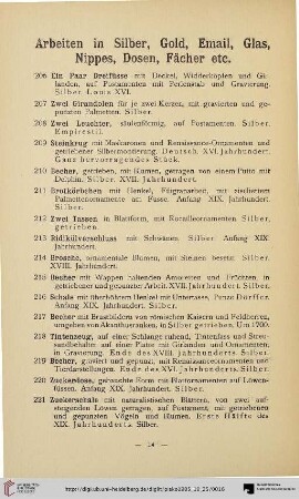 Arbeiten in Silber, Gold, Email, Glas, Nippes, Dosen, Fächer etc. (Nr. 206-272)