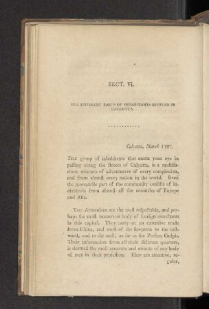 Sect. VI. The Different Races of Inhabitants Settled in Calcutta.
