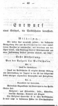 Entwurf eines Gesetzes, die Volksschulen betreffend