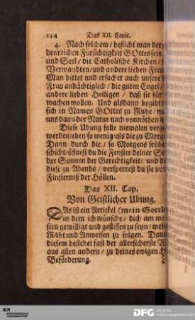Das XII. Cap. Von Geistlicher Ubung.