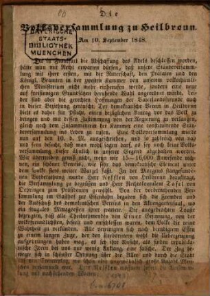 Die Volksversammlung zu Heilbronn : Am 10. September 1848. [Kopftitel.]