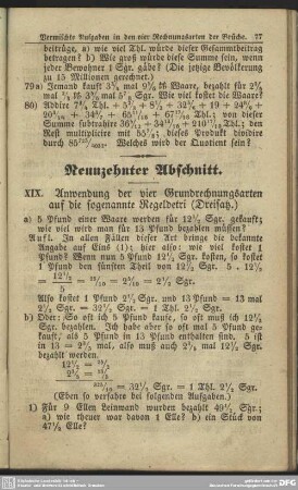 Neunzehnter Abschnitt. XIX. Anwendung der vier Grundrechnungsarten auf die sogenannte Regeldetri (Dreisatz)