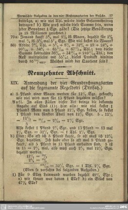Neunzehnter Abschnitt. XIX. Anwendung der vier Grundrechnungsarten auf die sogenannte Regeldetri (Dreisatz)