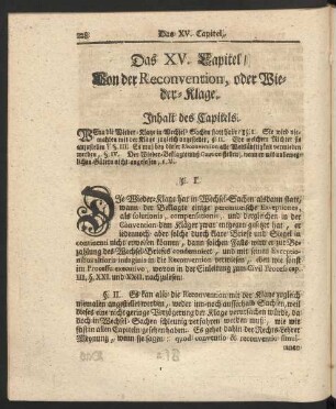 Das XV. Capitel/ Von der Reconvention, oder Wieder-Klage