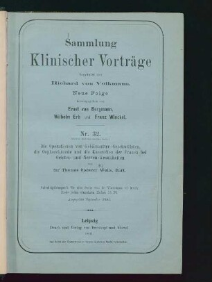 Die Operationen von Gebärmutter-Geschwülsten, die Oophorektomie und die Kastration der Frauen bei Geistes- und Nerven-Krankheiten