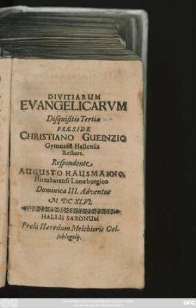 Divitiarum Evangelicarum Disquisitio Tertia