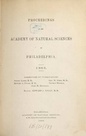 Proceedings of the Academy of Natural Sciences. [35.] 1883. - 1884
