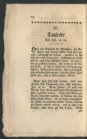 IV. Taufrede über Joh. 16, 22